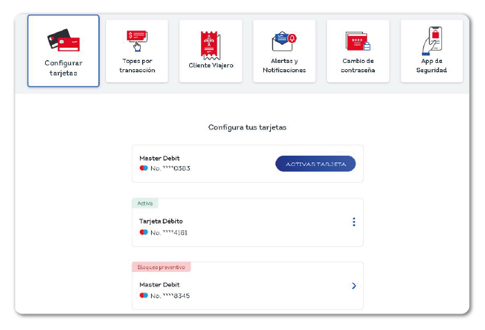 configuracion tarjetas